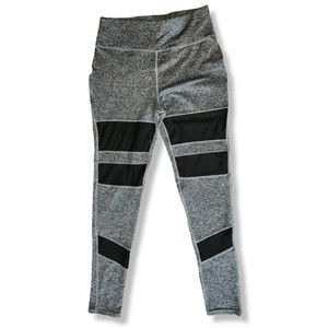 Pop Fit Yoga Leggings Large Black And Gray Sheer Stripes Big Pockets